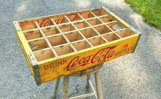 Vtg Yellow Wooden Wood Coca - Cola Coke Soda Crate 24 Pocket - 3