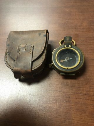 Ww1 Era U.  S.  E.  D.  (us Army Corps Of Engineers) Marching Compass With Leather Case