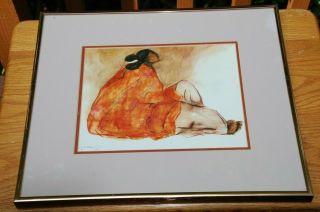 R.  C.  Gorman 1977 " Seating Woman " Lithograph/ Doubled Matted & Framed