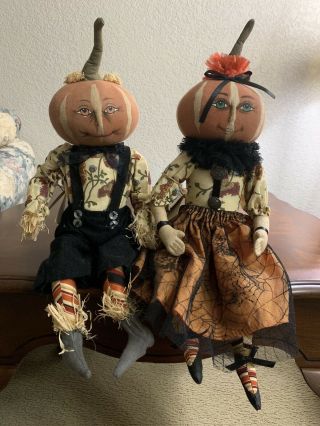 Joe Spencer Gathered Traditions Pumpkin Head Fabric Dolls Parnell & Penelope