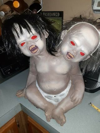Creepy Zombie Two Headed Baby Halloween Prop - Spirit - Gemmy - Morbid Animated