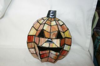 Tiffany Style Stained Glass Halloween Jack O Lantern Pumpkin Light Table Lamp