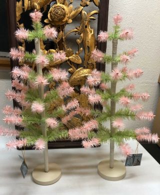 2 Bethany Lowe Feather Tree Green Pink 24 " Tall