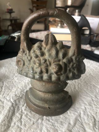 Antique Cast Iron Doorstop Flower Basket W/ Handle 3 Hubley? 6 - 1/2”