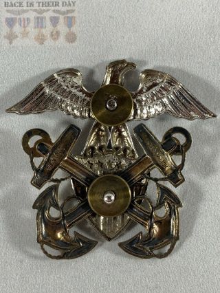 WWII US Navy Officer ' s Cap Hat Badge Viking Sterling & 1/20th 10K Gold Filled 2