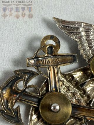 WWII US Navy Officer ' s Cap Hat Badge Viking Sterling & 1/20th 10K Gold Filled 3