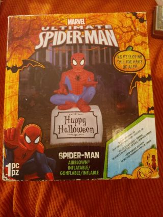 2015 Gemmy Spider Man On Tombstone Airblown Inflatable 3.  5 Ft Tall