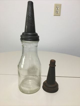 Antique/vintage Glass Motor Oil Bottle With 2 Spouts