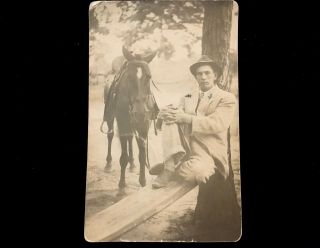 Conroe Texas Rppc Man With Horse 1916 Mack Johnson Montgomery County