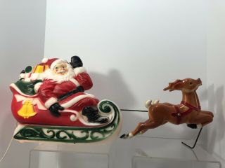 Empire Plastic 1970 Christmas Santa Claus Reindeer Sleigh Light Up Blow Mold