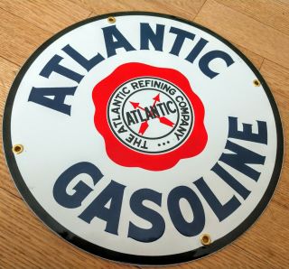 Atlantic Gas Oil Gasoline Porcelain Advertising Sign.  12 Inch