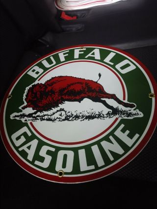 Buffalo Gasoline Oil Gas Round Porcelain Advertising Sign.  12 "
