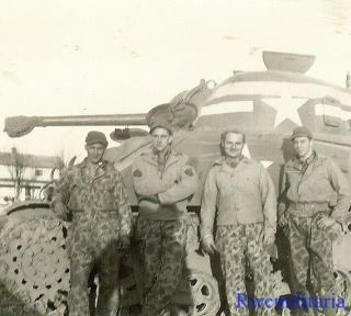 Best Us Tankers In Camo Jumpsuits Posed By Their M4 Sherman Tank In Field