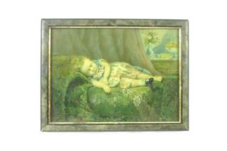 Antique Framed Lithograph Print The Sleeping Child George Stinson Company 1880