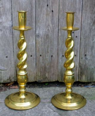 Antique Solid Brass Barley Twist Candlesticks 12 " Tall R