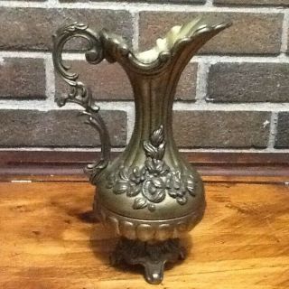 Vintage Italian Brass Floral Vase Pitcher Made In Italy Ornate 7 " Tall