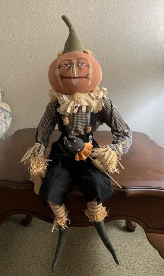 Joe Spencer Gathered Traditions Pumpkin Head “britches” Scarecrow