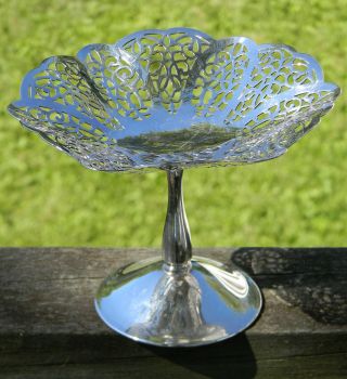 2 International Silver Co Lovelace Pedestal Pierced Reticulated Filigree Compote