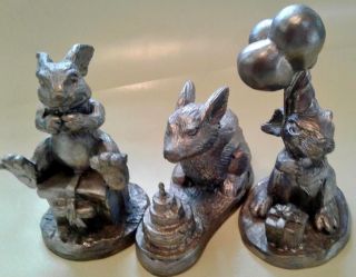Michael Ricker Pewter 3 Sculptures - Rabbits 05,  06,  07 Birthday Gifts Of Love Qqq