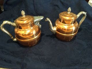 Arts & Crafts Copper Tea & Coffee Pot Mixed Silver Metal Handles No Maker Mark