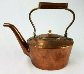 Vintage Soundry Hammered Copper Tea Pot Kettle With Lid Oval Long Spout - India