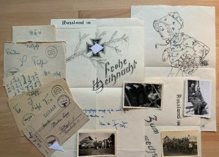 Ww2 German Feld Posts / Letters Photos Hand Drawn Artwork From Russia