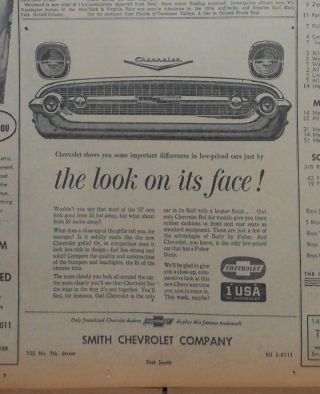 1957 Newspaper Ad For Chevrolet - Close - Up Of Grille,  Difference In Look On Face