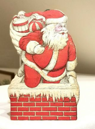 First Cardboard Santa Climbing Into Chimney Ornament.  Usa,  With Mica.  Circa Ww I