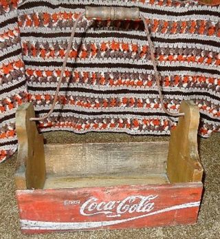 Old Vtg Coca - Cola Coke Wooden Soda Pop Crate Primitive Storage Box Tote Carrier