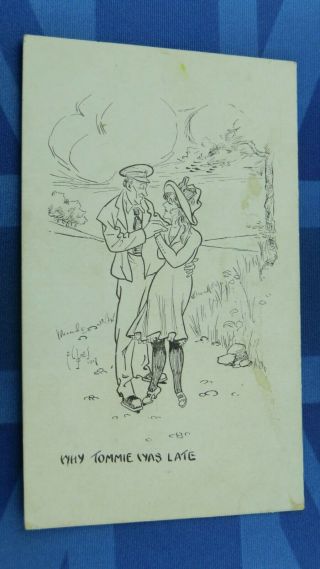 Ww1 F C Jones Military Comic Postcard 1917 Wounded Soldier Why Tommie Was Late