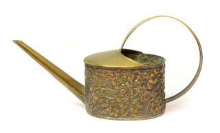 Vintage Brass And Copper Watering Can With Embossed Floral Made In Holland