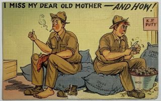 Old Ww2 Era Us Military Comic Postcard Army Posted Postmarked On Back Fort Knox