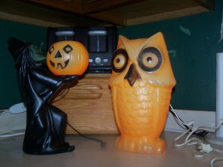 2 Halloween Blow Mold Witch And Owl