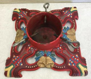 Rare Vtg Red Painted Large Heavy Cast Iron Christmas Tree Stand 12.  5” X 12.  5”