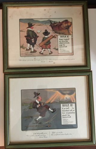 2 Vintage Perrier Rules Of Golf Framed Prints Charles Crombie Rule Iii & X