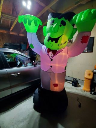 Rare 2003 8 Ft Gemmy Airblown Inflatable Lighted Green Monster Frankenstein