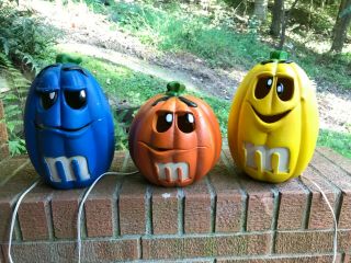 Halloween M&m’s Light Up Jack O Lanterns Pumpkins 3 Of Them Vintage Collectors.