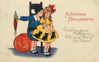 Halloween Postcard Little Girl W/ Black Cats On Skirt,  Jack - O - Lantern 1924