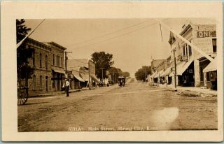 1910s Strong City,  Kansas Rppc Photo Postcard Main Street Downtown Scene