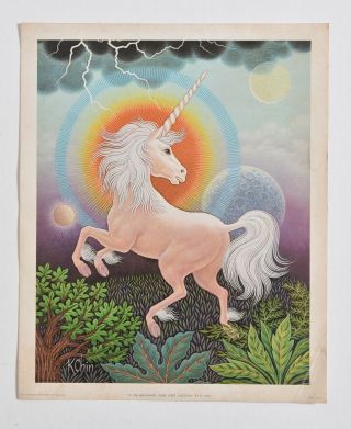 K.  Chin 1978,  In The Beginning Unicorns,  Print,  Donald Art Co.  Ny,  Kitsch Print