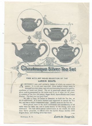 1890s Embossed Advertising Flier For Chautauqua Silver Tea Set Larkin Soap Co