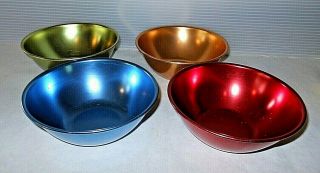 Mid Century Vintage Aluminum Cereal Bowl Set Of 4 Green/gold/red/blue 6.  25 "