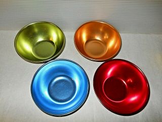 Mid Century Vintage Aluminum Cereal Bowl Set of 4 Green/Gold/Red/Blue 6.  25 