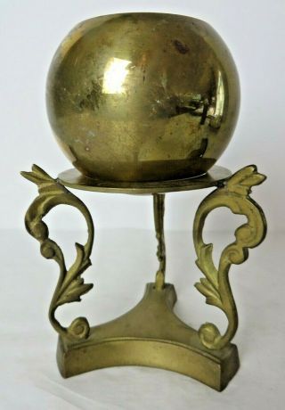 Vintage Brass Orb Ball Globe Planter And Three Leg Stand 10548