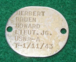 Wwii Us Navy Thumbprint Officer Dog Tag & Research Commander Herbert B.  Howard