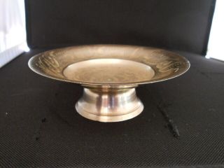 Vintage Engraved Footed Soap Dish / Trinket Bowl 5 " Round Brass Marked India