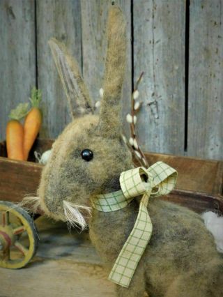 Primitive Old Wood Toy Wagon Full w/ Bunny Rabbit Doll Spring Decor 3