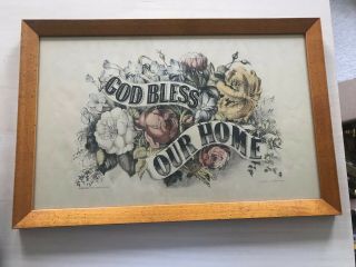 Currier & Ives " God Bless Our Home " Hand Colored Lithograph In Frame