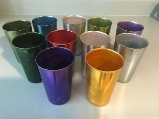 Vintage 1950s 60s Retro Kitschy Colorful Set Of 11 Bascal Aluminum Tumbler Cups