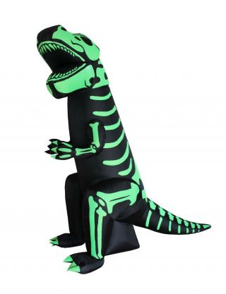 8 Foot Tall Halloween Inflatable Green Skeleton T - Rex Dinosaur Decoration